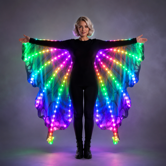 أطفال LED Isis Wings العصي الرقص البطن أداء أداء الفتيات متعددة الألوان أجنحة ليد الفراشة ضوء 360 درجة