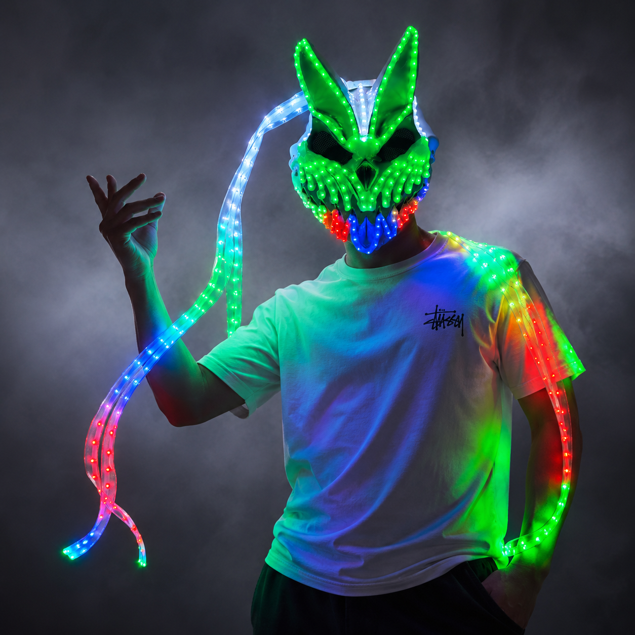 LED Rabbit Bear Mask with Remote Color Change Halloween Horror Bunny Mask