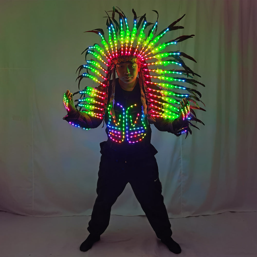 LED Light Up Armor Suit - Full Color Glowing Outfit with LED Indian Tribal Mask