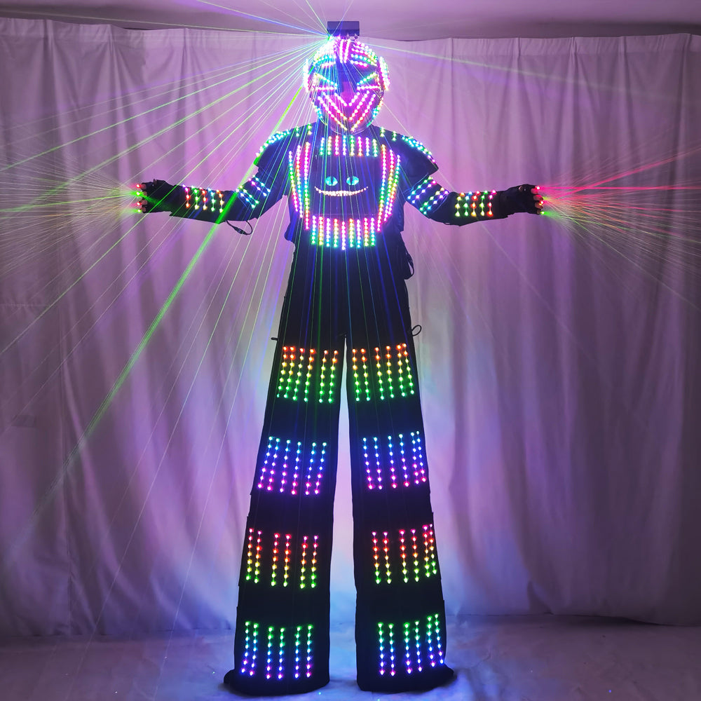 David Guetta Style LED Robot Suit - Luminous Stilts Walker Stage Parade Performance Costume - Temlaser.net