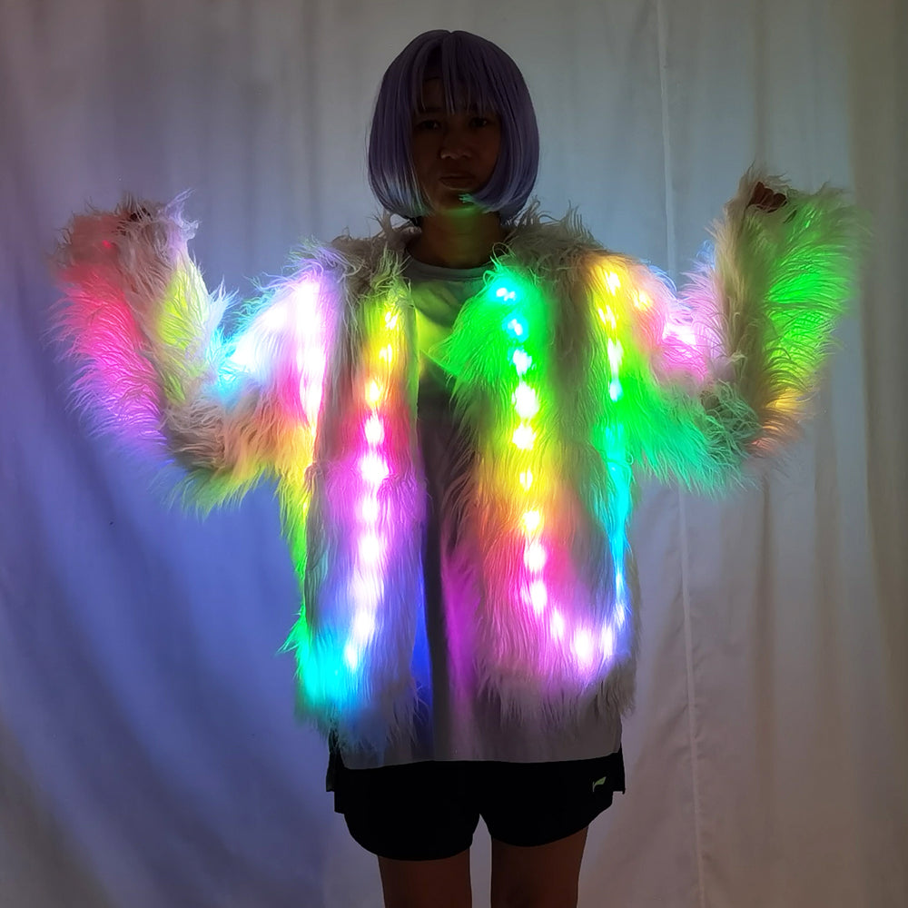LED Faux Fur Decorative Overcoat | Light Up Christmas Party Jacket & Holiday Outerwear - Temlaser.net