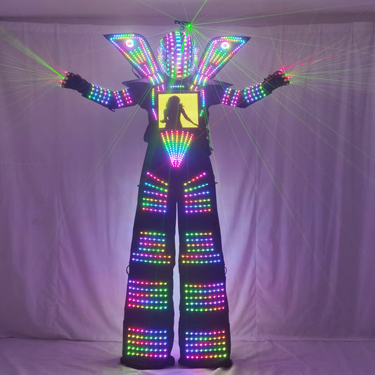 Traje Disfraz de Robot LED Ropa Led Zancos Disfraz de caminante Traje con LED Traje Casco Guantes láser 
