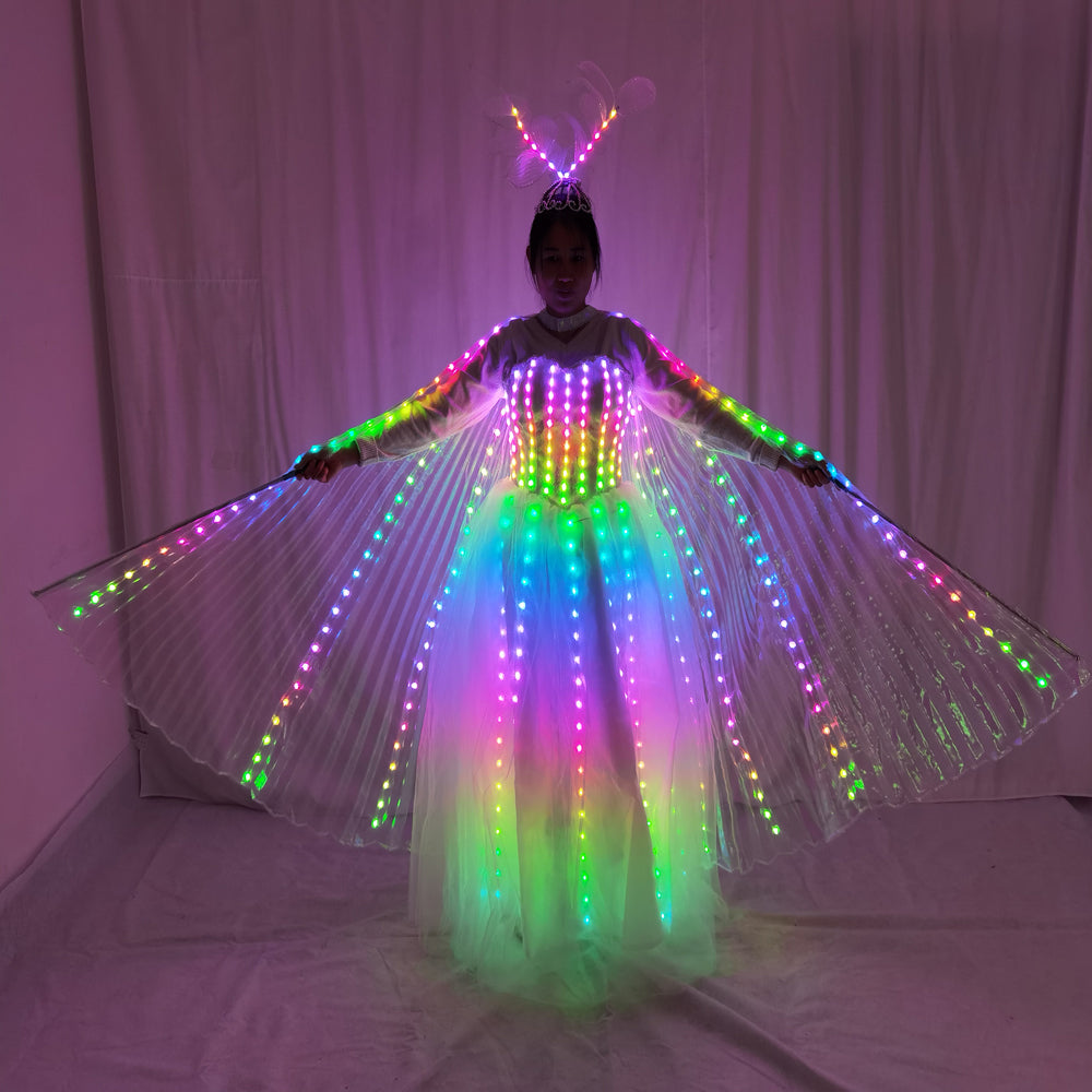 LED Wedding Dress Luminous Suits Light Clothing Glowing Wedding Skirt LED Wings for Women Ballroom Dance Dress