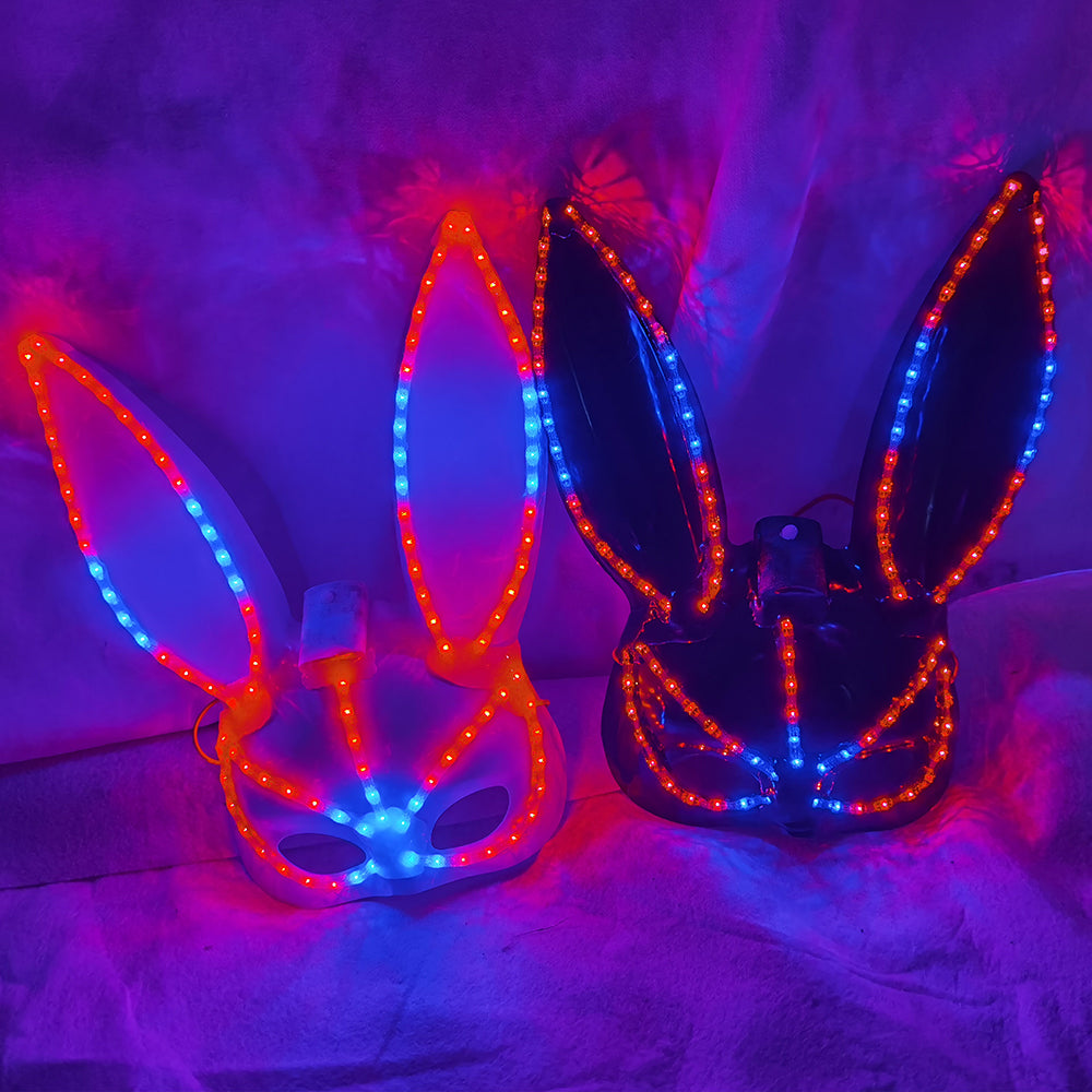 LED Glowing Plush Bunny Mask Mixed Colors Cross-Eyed Cute Spoof Mask Halloween Party - Temlaser.net