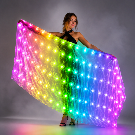 Belly Dance LED Veils Light Silk Performance Props Accessories Rainbow Colored Rectangle LED Veil Silk