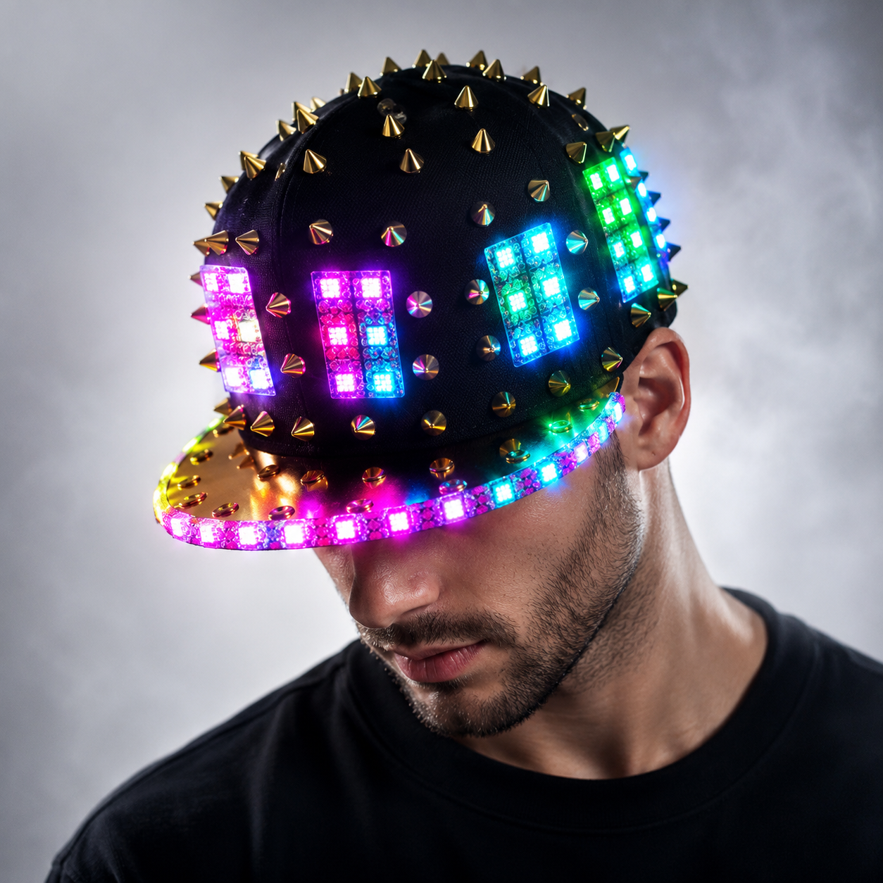 Woman Men LED Light Up Flashing Sequin Jazz Hat Cap Bow Tie Glow Rave Party Wedding Concert Bar Parade Adult Dance Show Wear