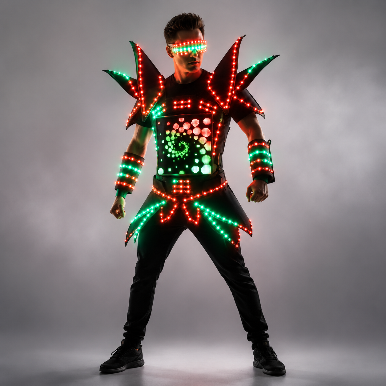 LED Robot Display Costumes Party Performance Wears Armor Suit Colorful Light Mirror Clothe Club Show Outfits Helmets Disco