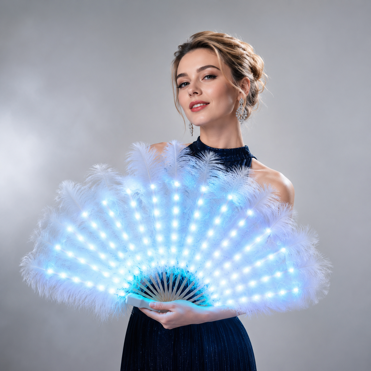 Full Color Ostrich Feathers LED Fan Performance Dancing Lights Fans Night Show Singer DJ Costumes Halloween Party Gifts