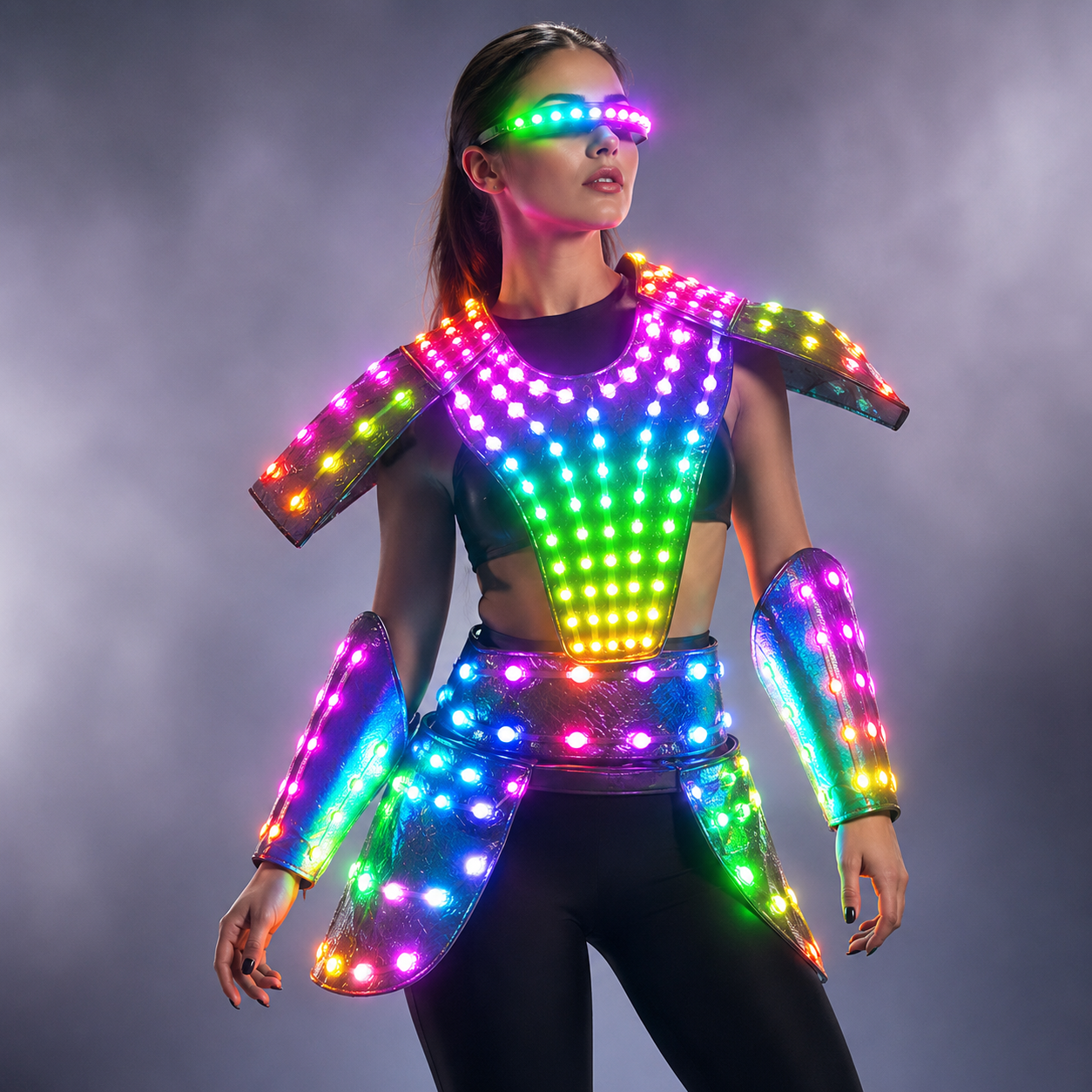 Women Future Tech LED Costume - Silver Laser Skirt for Stage & Cosplay