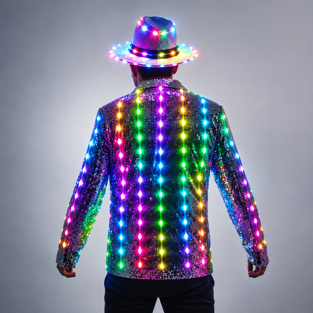 Lentejuelas LED a todo color, iluminación de moda, vestido de presentador mayor, baile, padrino, banquete, chaqueta de traje delgada