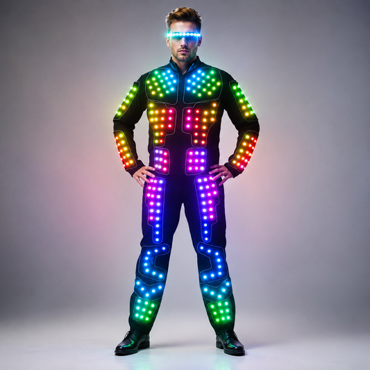 Il colore pieno ha CONDOTTO il costume di ballo di stadio di causa di robot Tron RGB il soprabito di giacca di attrezzatura luminoso illuminato