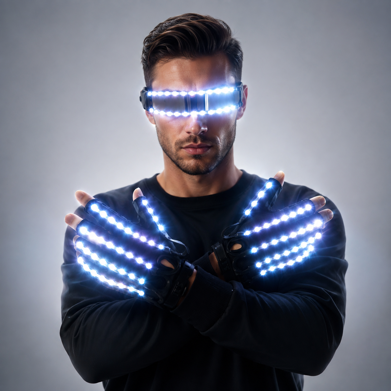 Nuevo diseño de disfraces con emisión de luz LED, gafas luminosas LED, guantes, accesorios de escenario, disfraces luminosos LED