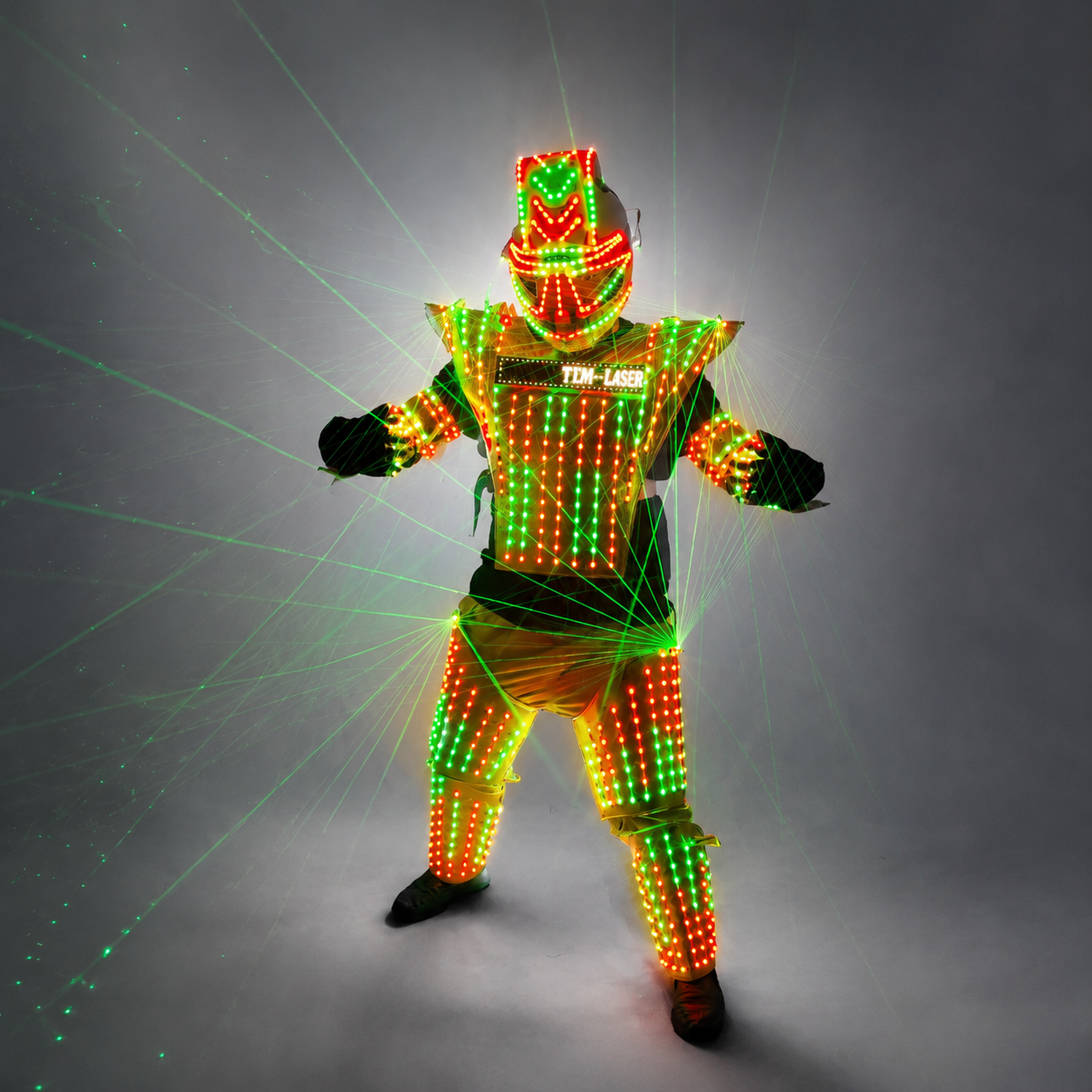 Traje de Robot LED a todo Color, disfraz de láser verde, chaqueta láser, modelo de expositor de vestido, ropa para DJ Bar Performance