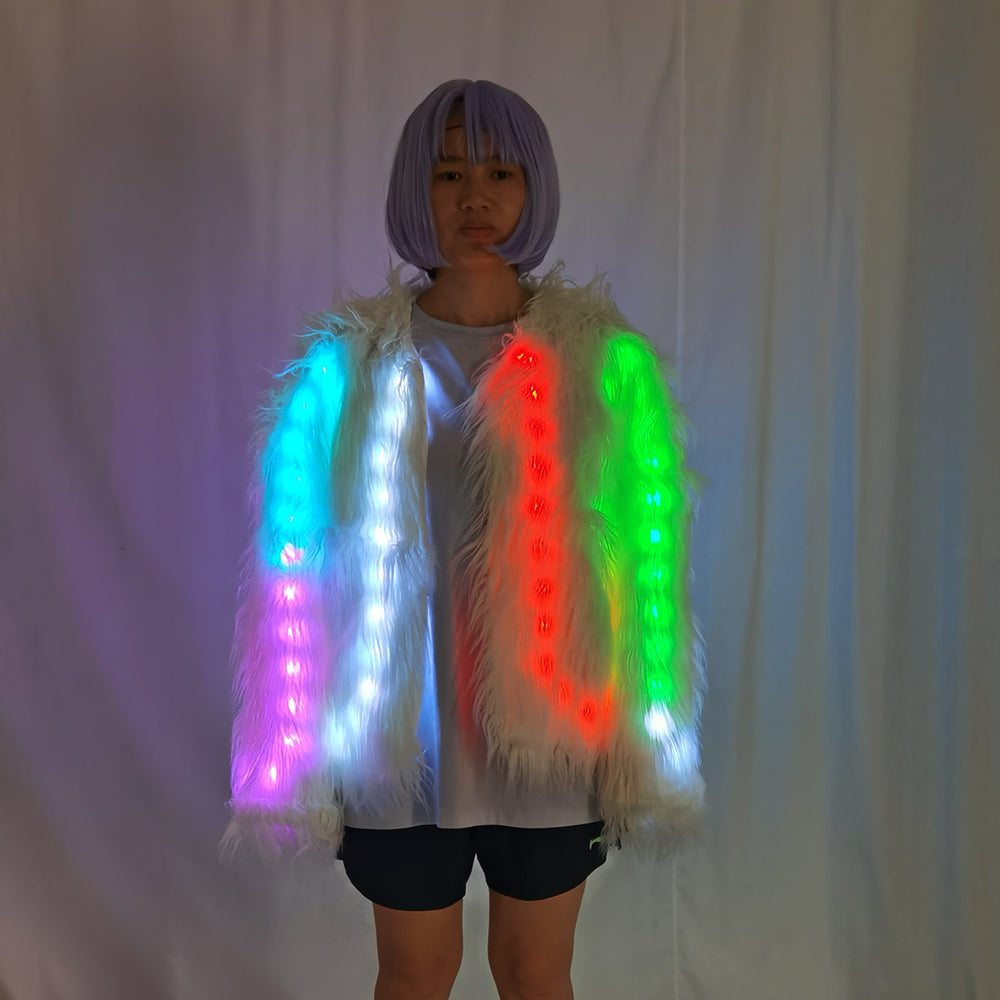 LED Faux Fur Decorative Overcoat | Light Up Christmas Party Jacket & Holiday Outerwear - Temlaser.net