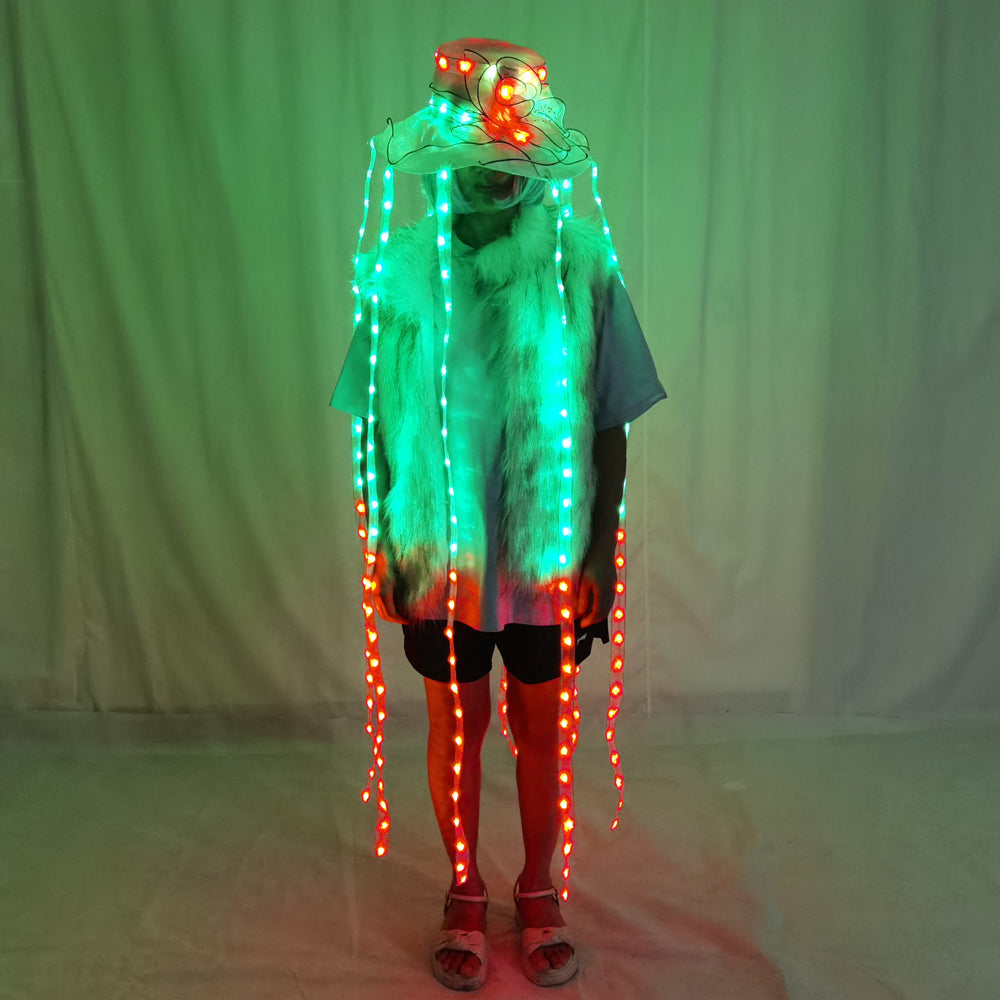 LED Jellyfish Hat Full Color Luminous Headwear Glowing Party Props - Temlaser.net