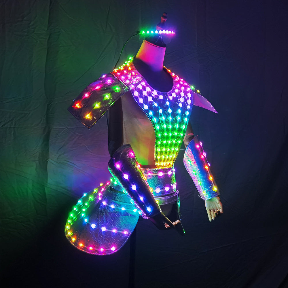 LED فستان المرأة راقصة تكنولوجيا المستقبل تأثيري حلي DJ المغني أداء المرحلة ارتداء زي مثير تنورة الليزر الفضي 