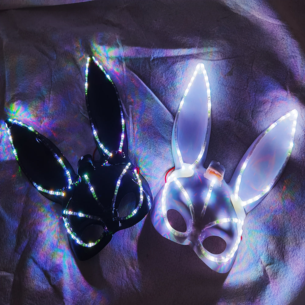 LED Glowing Plush Bunny Mask Mixed Colors Cross-Eyed Cute Spoof Mask Halloween Party - Temlaser.net
