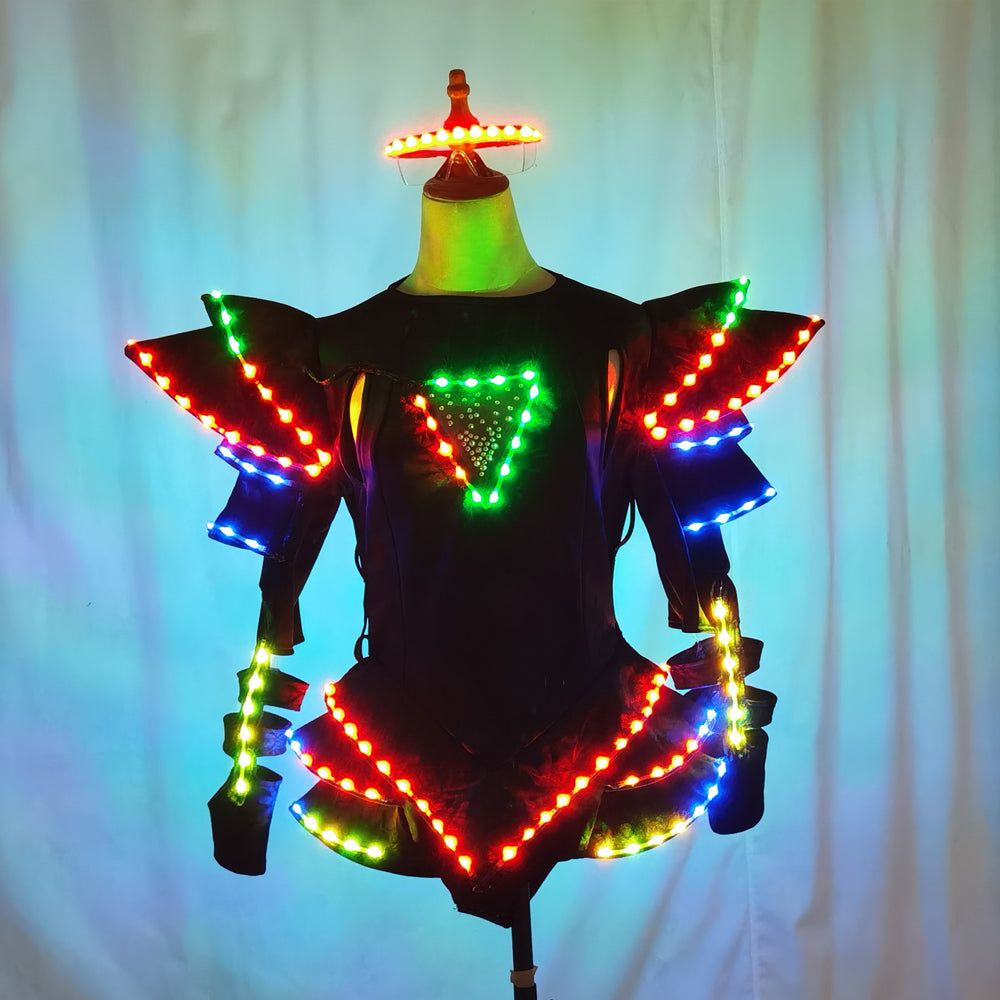 LED Female Warrior Suits - Luminous Glowing Costume for Women Ballroom Dance - Temlaser.net