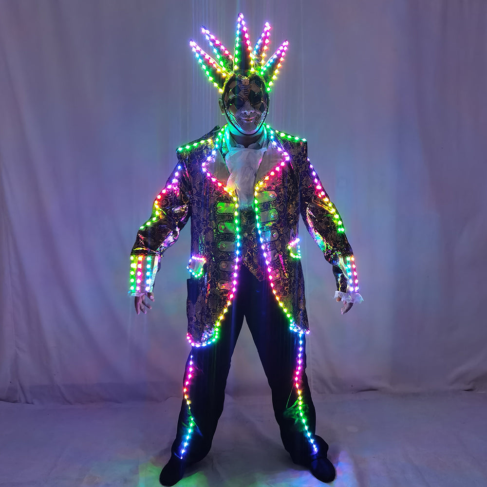 Full-Color Digital Pixel LED Court Suit for Stage Performance with Light-Emitting Running Horse Tuxedo Effects