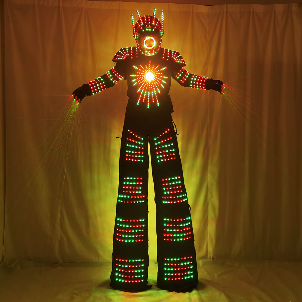 Pixel LED Robot Suit Light-Up Stilts Walker Costume David Guetta Dance Color Luminous Clothing Laser Gloves CO2 Gun Jet Machine