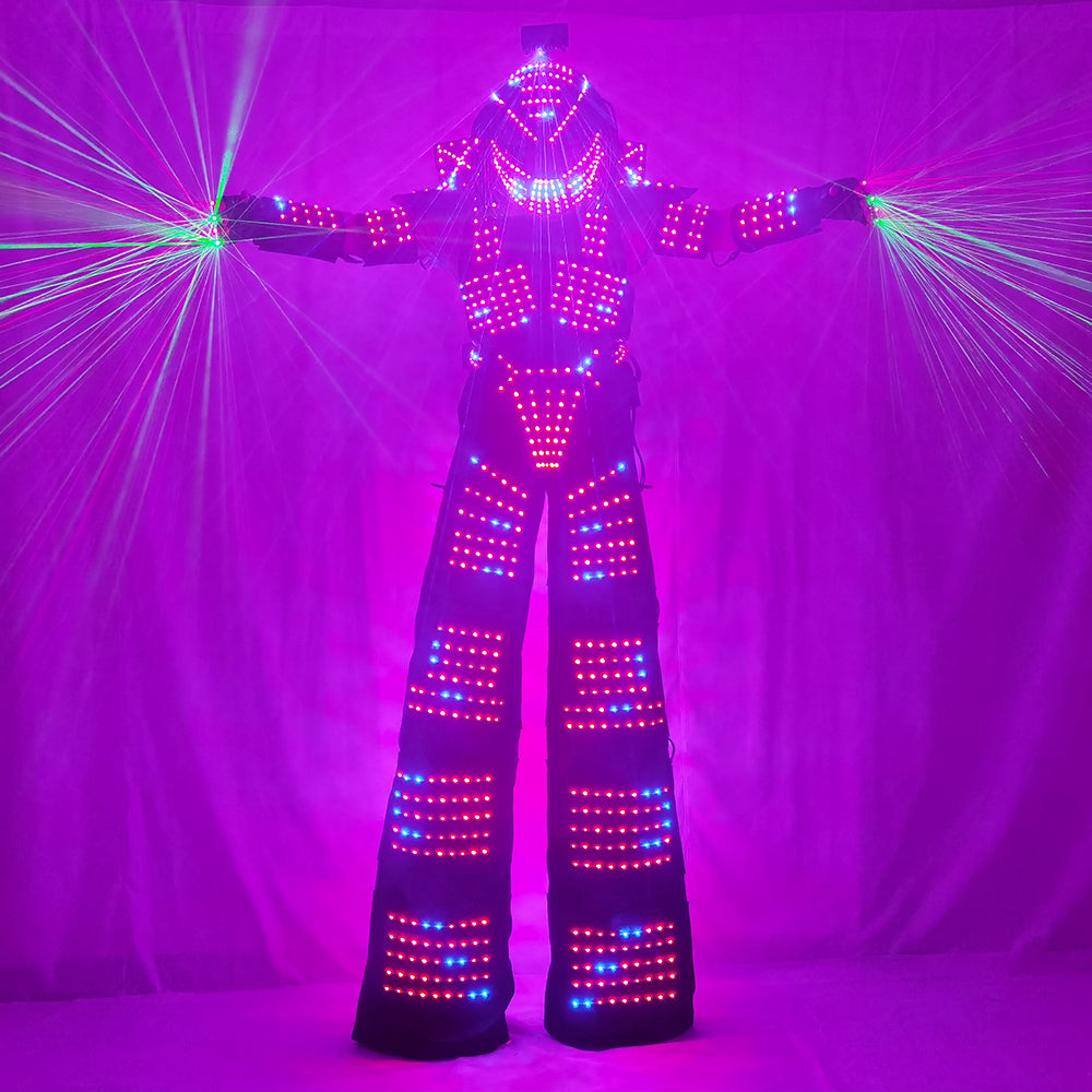 LED Robot Costume Traje LED Suit Dress Clothes Stilt Walking Luminous Jacket With Laser Gloves Predator Lighted Helmet