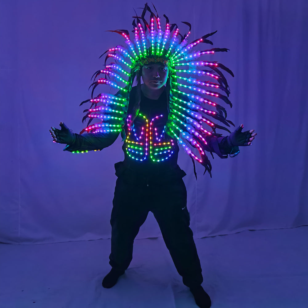 LED Light Up Armor Suit - Full Color Glowing Outfit with LED Indian Tribal Mask