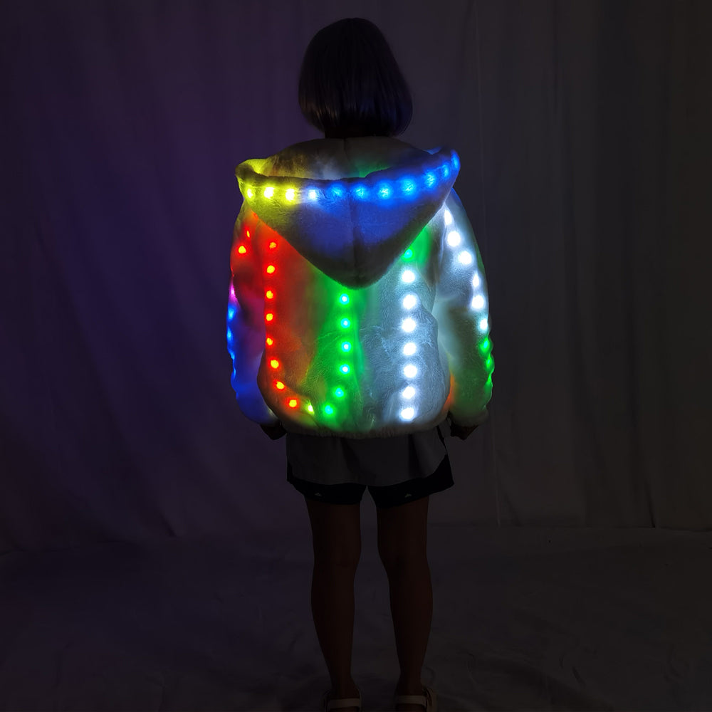 Mujeres Faux Fur Led Light Coat Disfraces de Navidad Cosplay Fluffy Fur 6xl Jacket Outwear Winter Warm Festival Party Overcoat