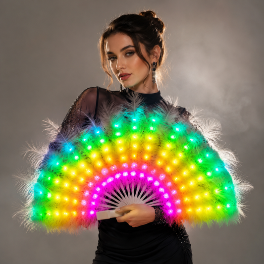 Full Color Ostrich Feathers LED Fan Performance Dancing Lights Fans Night Show Singer DJ Costumes Halloween Party Gifts