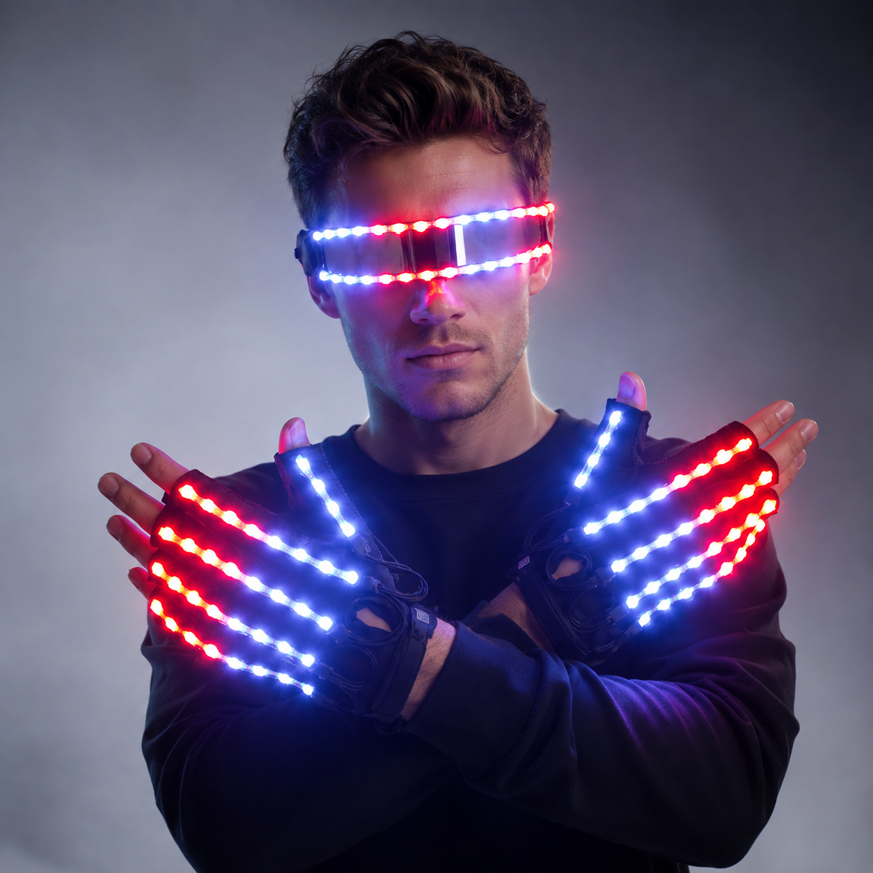 Nuevo diseño de disfraces con emisión de luz LED, gafas luminosas LED, guantes, accesorios de escenario, disfraces luminosos LED