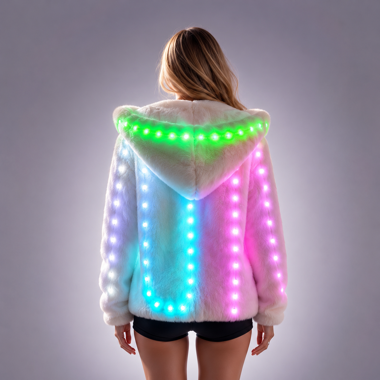 المرأة فو الفراء Led ضوء معطف عيد الميلاد ازياء تأثيري الفراء رقيق 6xl سترة أبلى الشتاء الدافئة مهرجان الطرف معطف
