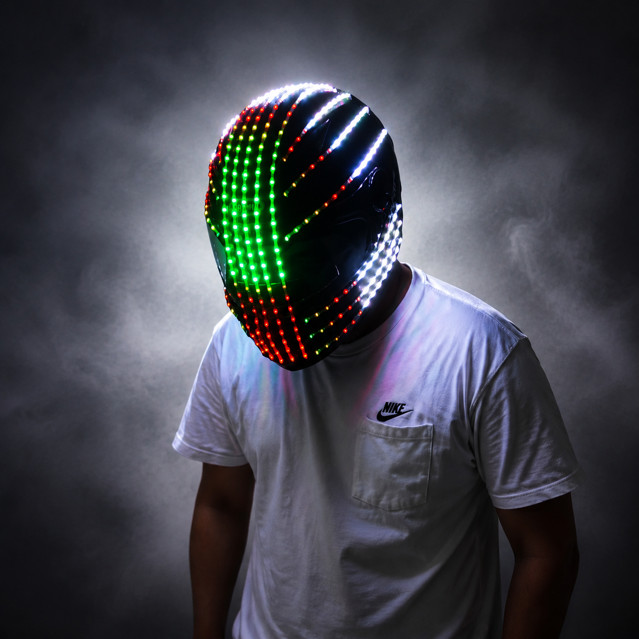 RGB Color LED Helmet Monster Luminous Hat Mask Waterfall Effect Glowing Robot Suit Party Costume