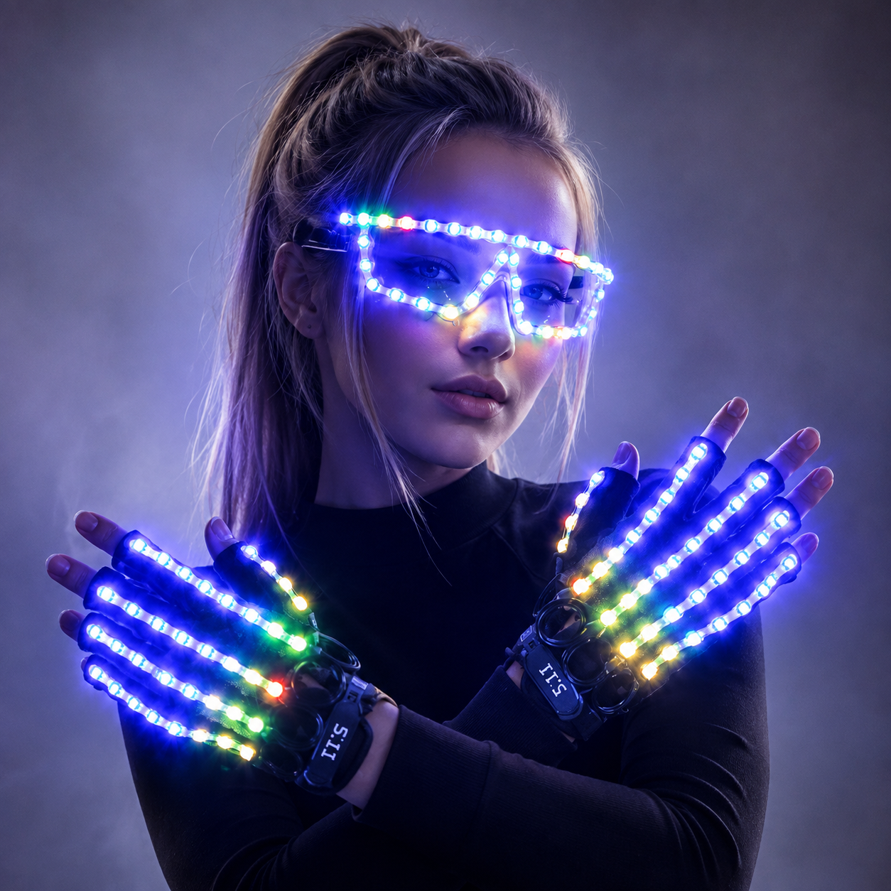 LED Gloves Glowing Glasses Light Up Glasses Rave Costume Decor DJ Dance Performances Luminous Props Halloween Decorati