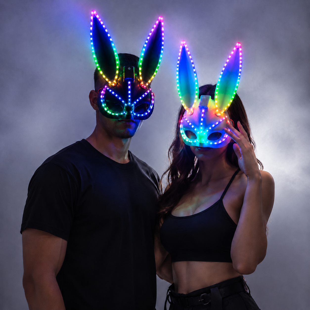 LED Glowing Plush Bunny Mask Mixed Colors Cross-Eyed Cute Spoof Mask Halloween Party