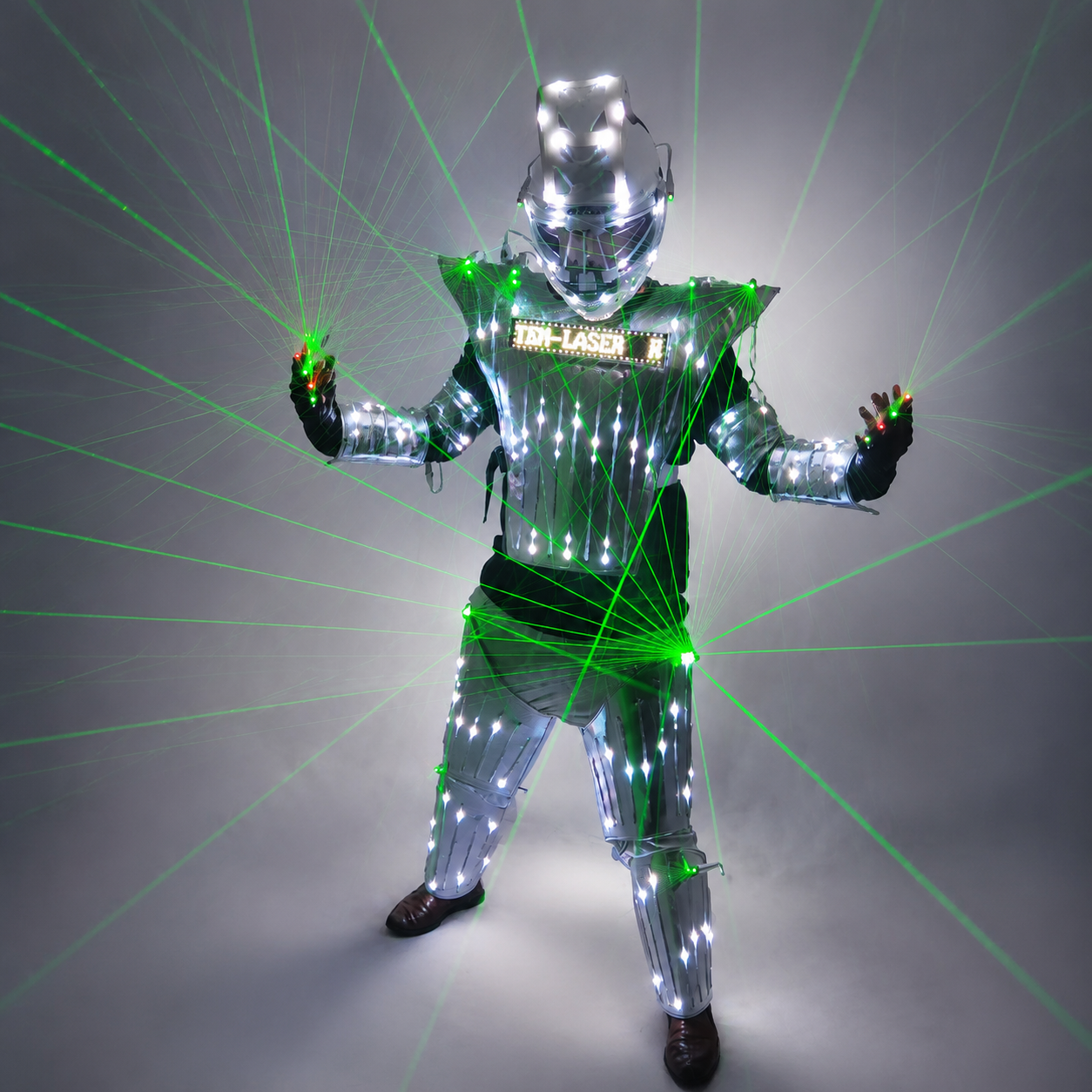Traje de Robot LED a todo Color, disfraz de láser verde, chaqueta láser, modelo de expositor de vestido, ropa para DJ Bar Performance