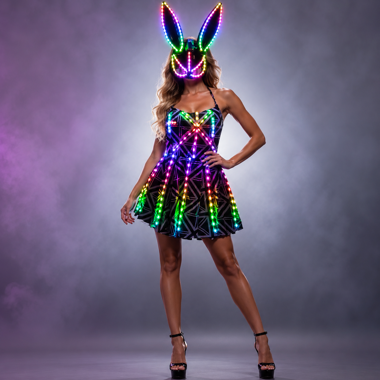 Women LED Belly Dance Skirt - Glowing Split Design for Training & Performance