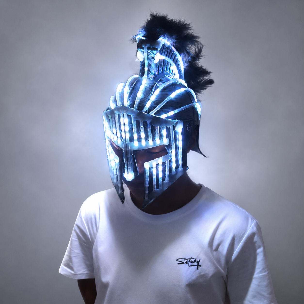 LED Medieval Knight Gladiator Helmet Spartan Mask Roman Warrior Greek Costume Helmet Glowing Robot Suit Party Costume