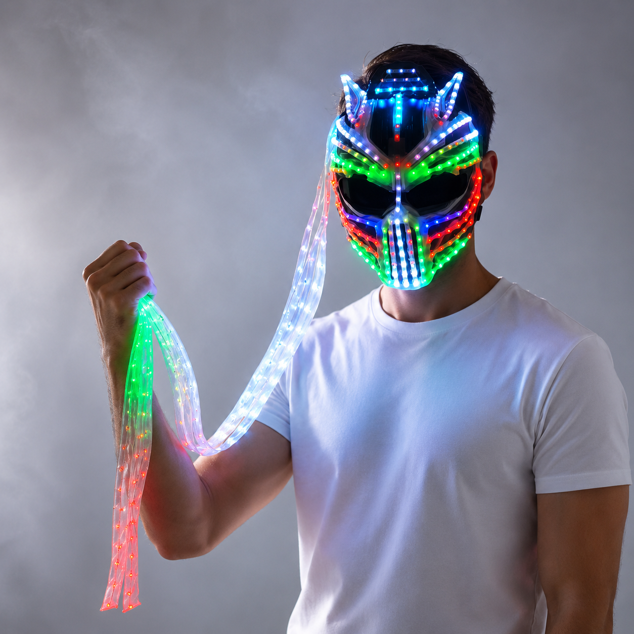 Female LED Helmet Monster Luminous Hat Light Illusion Cat Woman Black Panther Mask for Performance LED Robot Performance