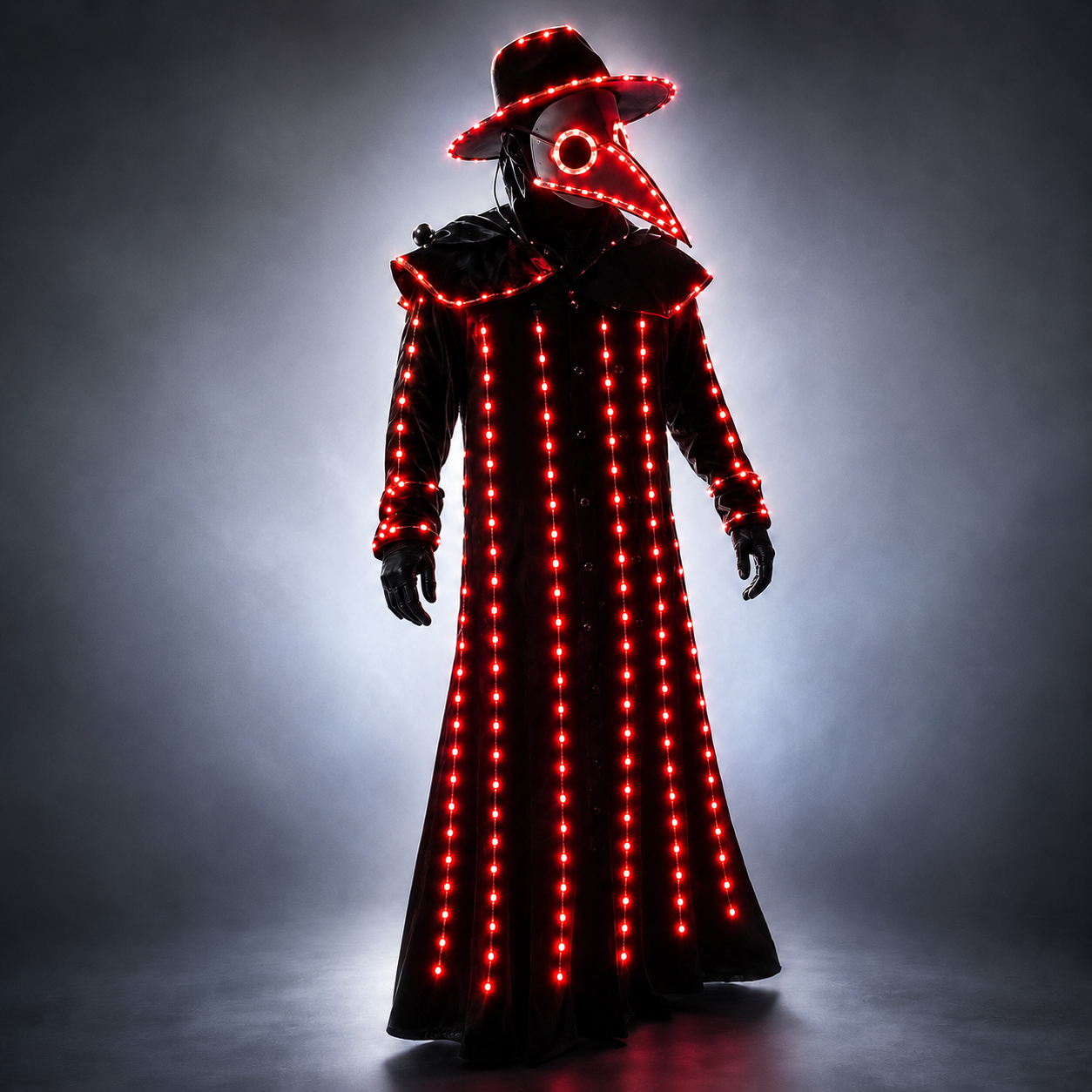LED Light-up Plague Doctor Costume - Steampunk Crow Style with Glowing Mask