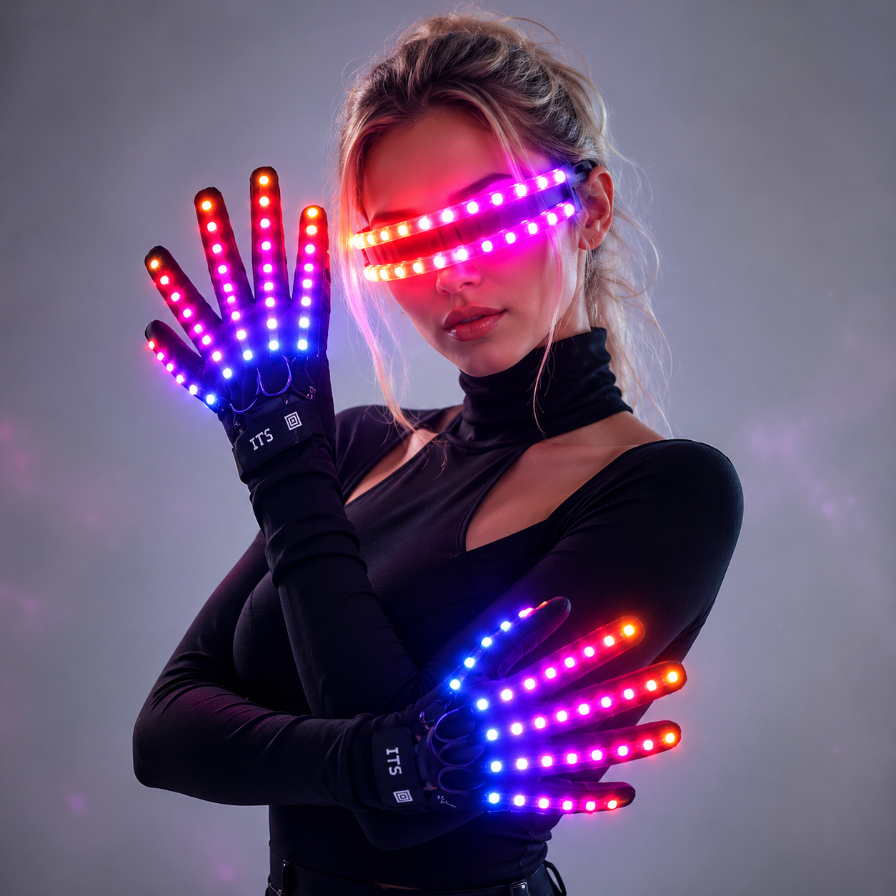 Guantes LED resplandecientes Rave, gafas parpadeantes con iluminación para los dedos, gafas iluminadas, disfraz Rave, decoración de fiesta, gafas de sol para DJ, decoración de Halloween