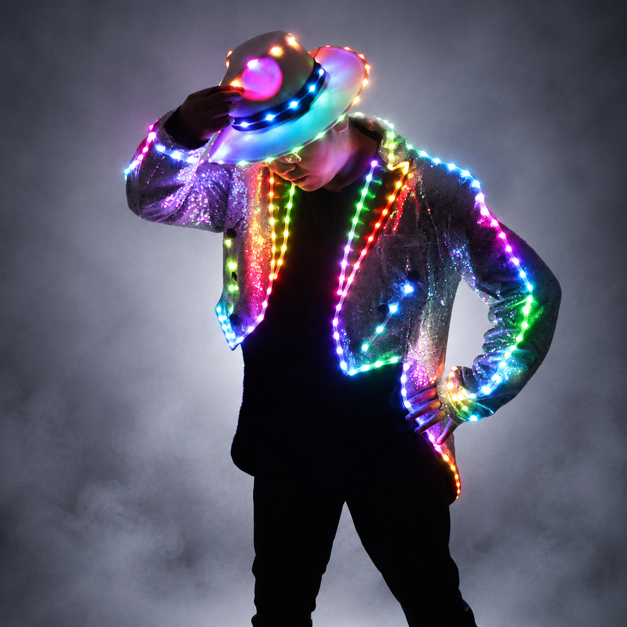 LED Swallowtail Tuxedo Luminous Glowing Outfit Men Stage Dance Show Clothing