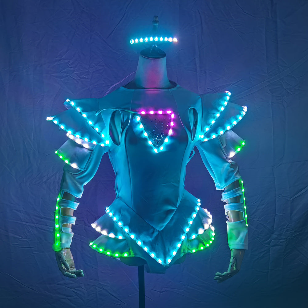 LED Guerrier Femme Costumes Costume Lumineux Costumes Vêtements Légers pour les Femmes Danse de Salon Robe Rougeoyante Chine Dames Accessoires