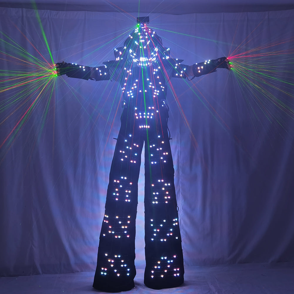 LED Robot Costume Traje LED Suit Dress Clothes Stilt Walking Luminous Jacket With Laser Gloves Predator Lighted Helmet