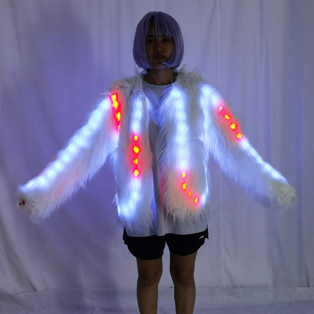 LED Faux Fur Decorative Overcoat | Light Up Christmas Party Jacket & Holiday Outerwear - Temlaser.net