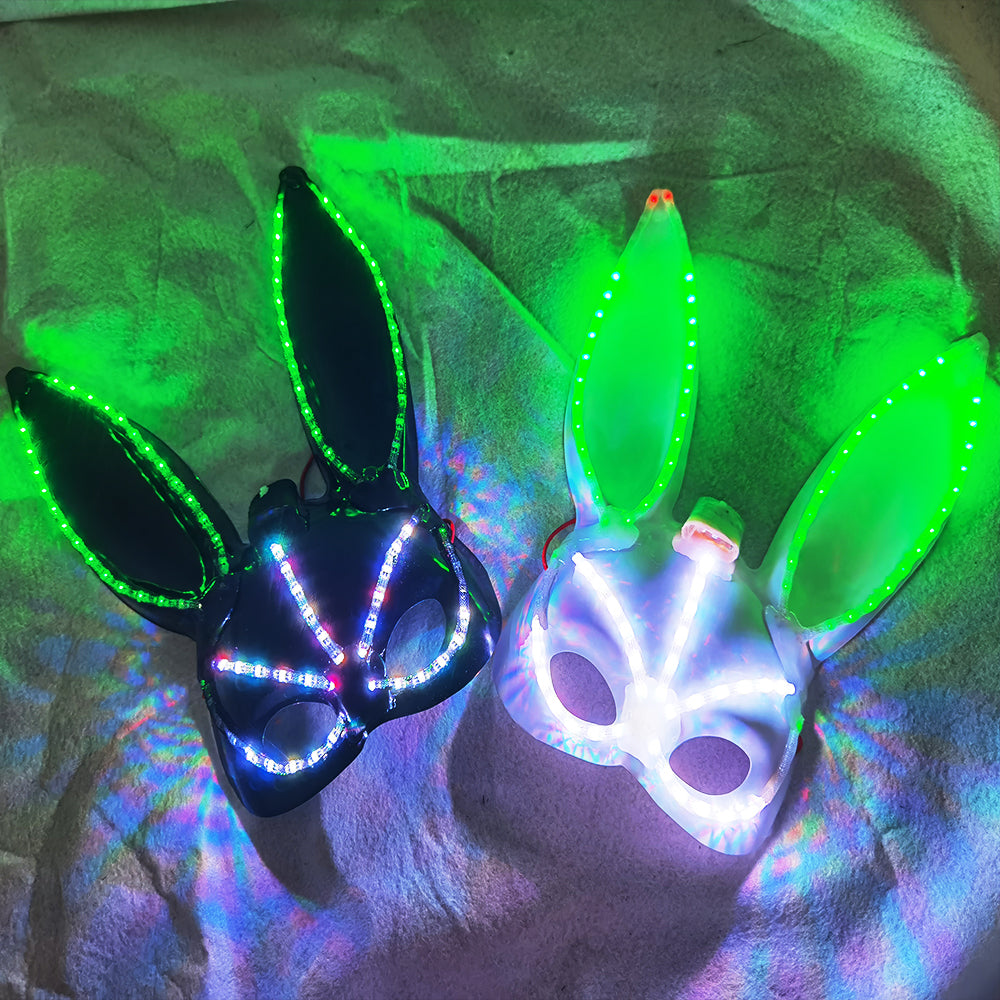 LED Glowing Plush Bunny Mask Mixed Colors Cross-Eyed Cute Spoof Mask Halloween Party - Temlaser.net