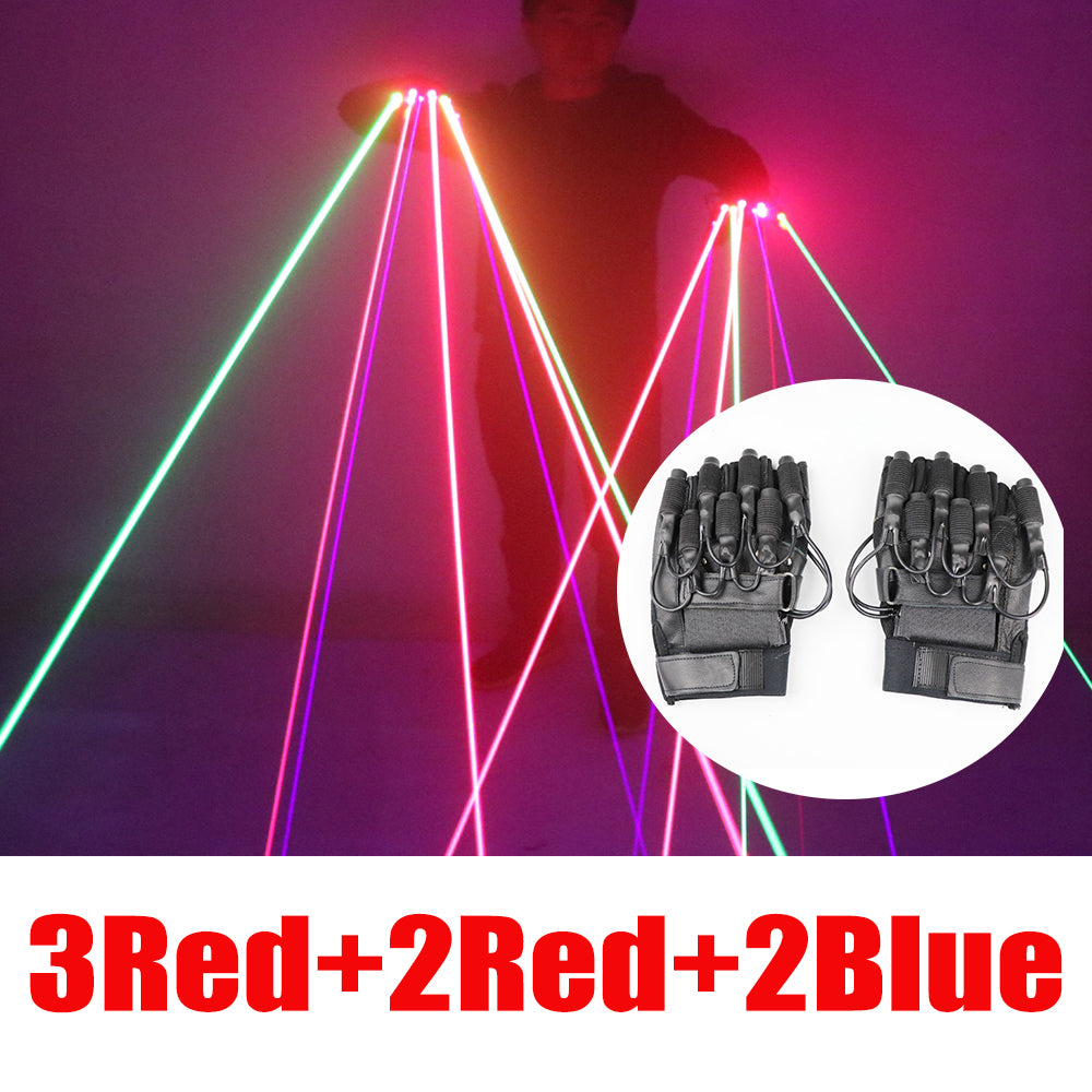 RGB LED Laser Gloves with 7pcs Laser 3pcs Green +2PCS Red +2PCS Violet Stage Gloves for LED Luminous Costumes Show