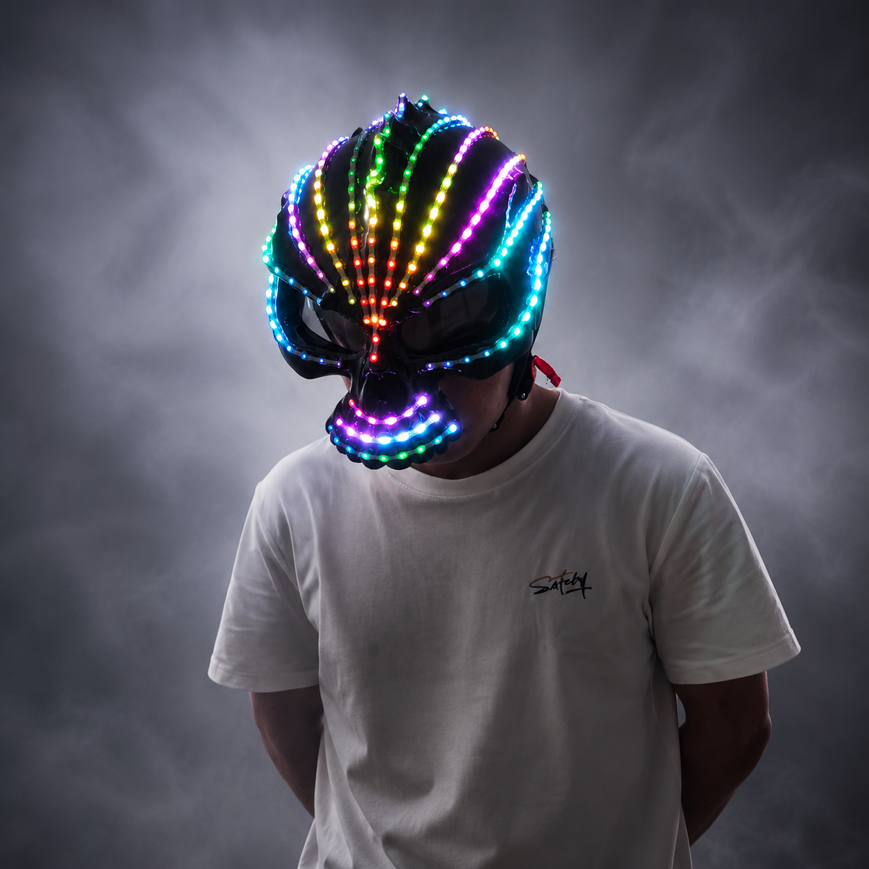 Unicorn LED Helmet Monochrome Full Color Lighting Racing Hat Mask Waterfall Effect Glowing Robot Suit Party Dress Accessories
