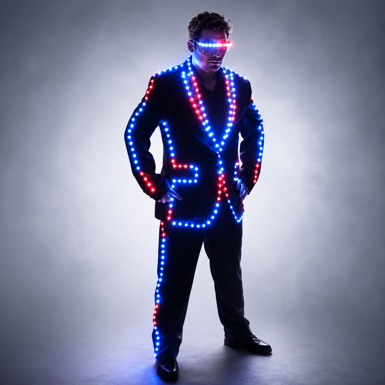 Chaqueta LED de control remoto digital a todo color LED para alojamiento de bares, vestido de hombre de boda Traje Tron