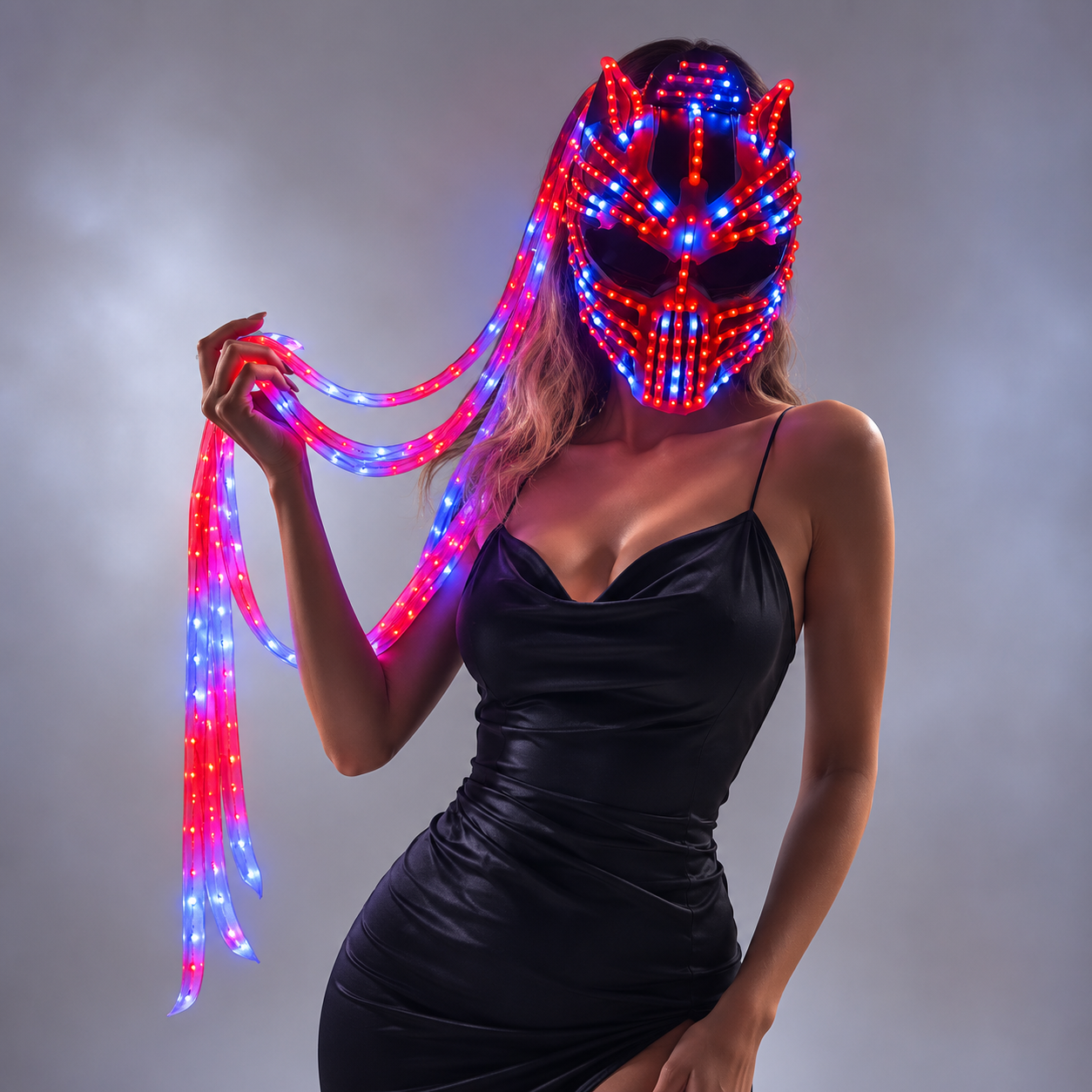 Female LED Helmet Monster Luminous Hat Light Illusion Cat Woman Black Panther Mask for Performance LED Robot Performance
