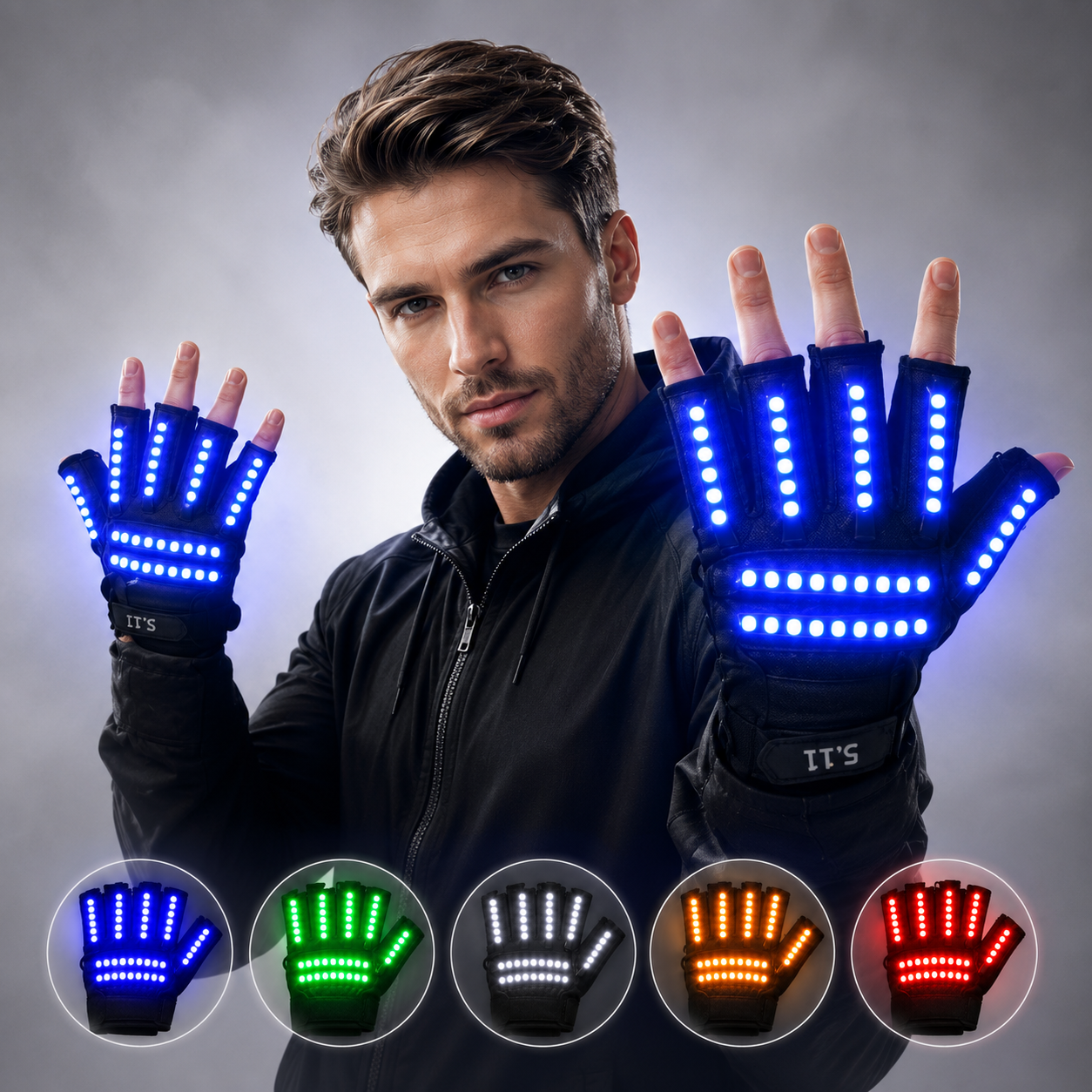 LED Glow Gloves Rave Light Flashing Finger Lighting Glow Mitones Magic Black Luminous Gloves Suministros para fiestas Halloween