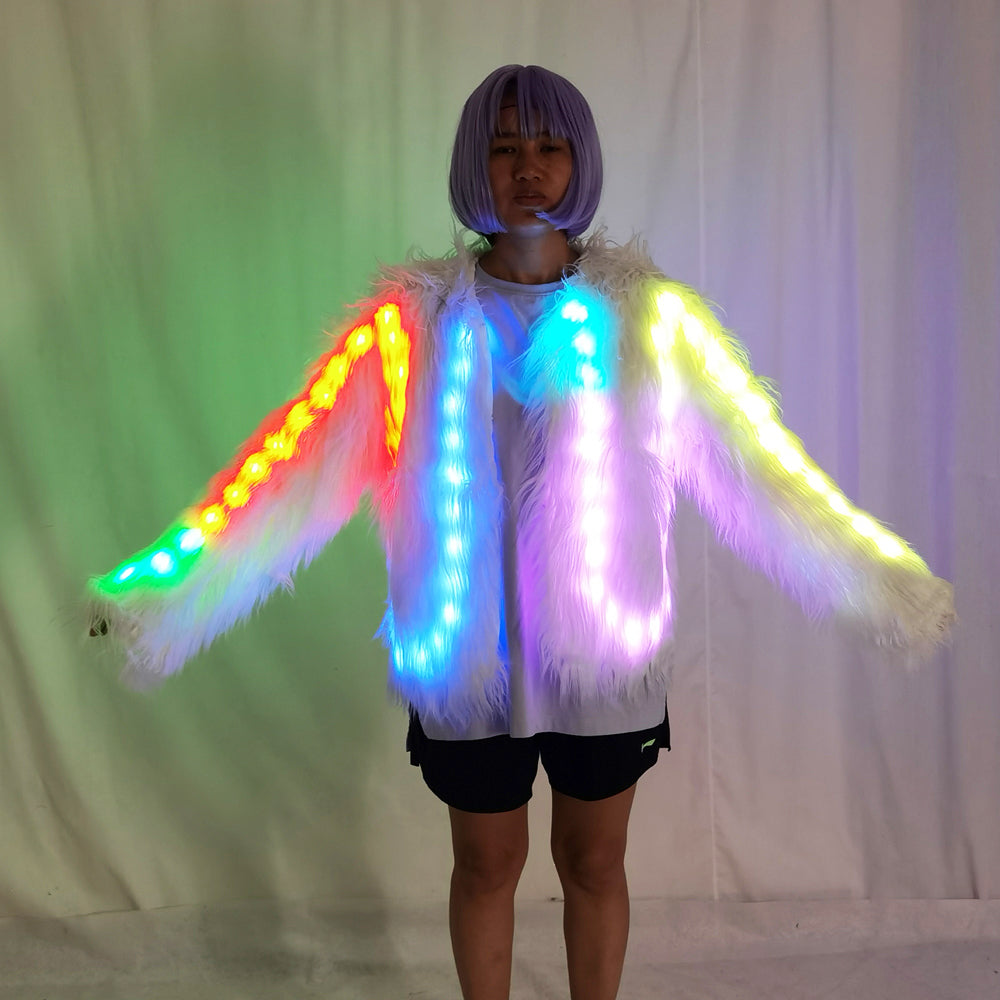 LED Faux Fur Decorative Overcoat | Light Up Christmas Party Jacket & Holiday Outerwear - Temlaser.net
